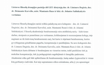 Paskelbta LFD pozicija dėl LEU dėstytojų doc. dr. Liutauro Degėsio, doc. dr. Deimanto Karvelio, asist. Mantauto Ruzo ir lekt. dr. Jolantos Saldukaitytės vertinimo
